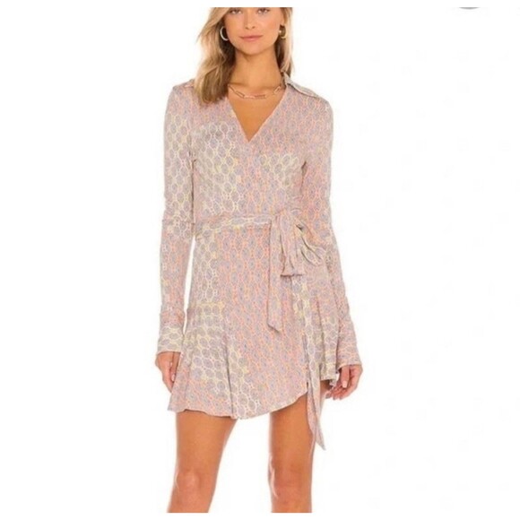 Free People Rhetta Wrap Mini Dress Boho Preppy Casual Basic Fall Retro Womens S - Picture 1 of 9